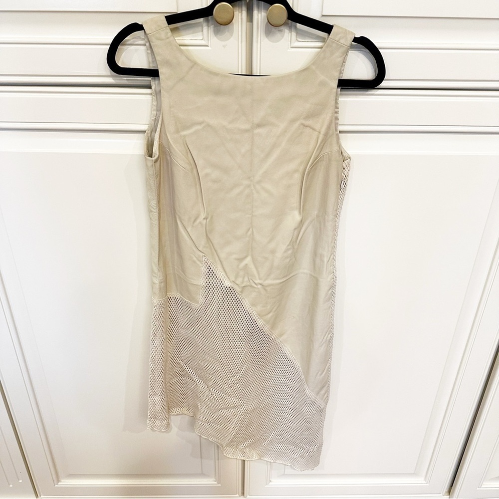 Rag & Bone Women’s Asymmetrical Cream Leather Mesh Detail Tank Dress Lagenlook S